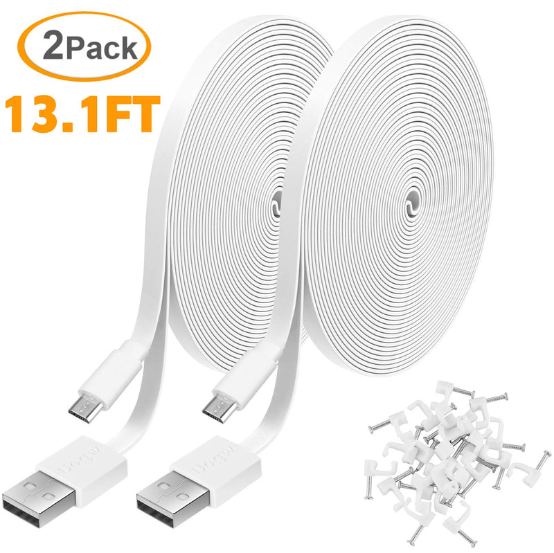  [AUSTRALIA] - 2 Pack 13.1FT Power Extension Cable for WyzeCam,WyzeCam Pan,WYZE Cam OG,KasaCam Indoor,NestCam Indoor, Blink,Cloud Cam, USB to Micro USB Durable Charging and Data Sync Cord for Security Camera-White White