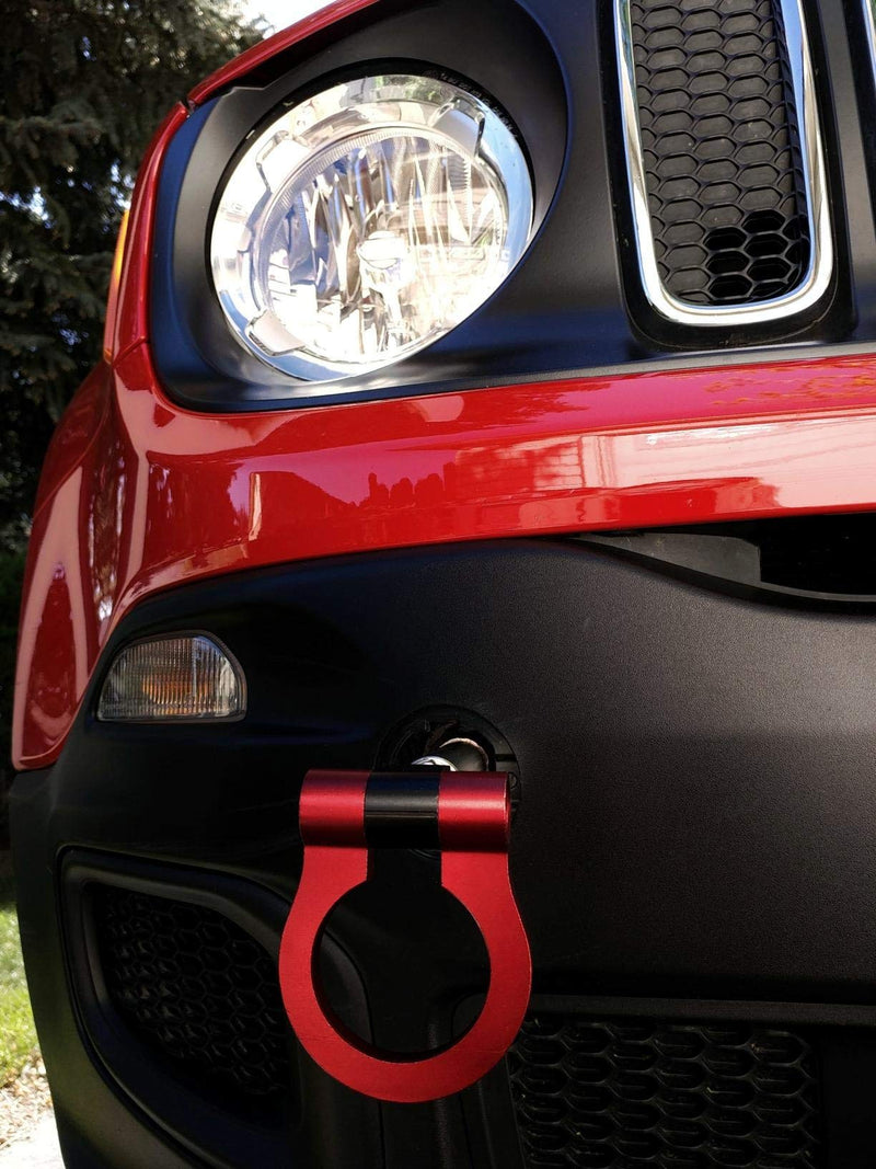 iJDMTOY Red Track Racing Style Tow Hook Ring Compatible With 2015-up Jeep Renegade Latitude, Sport, Limited models (Except Trailhawk), Made of Lightweight Aluminum - LeoForward Australia