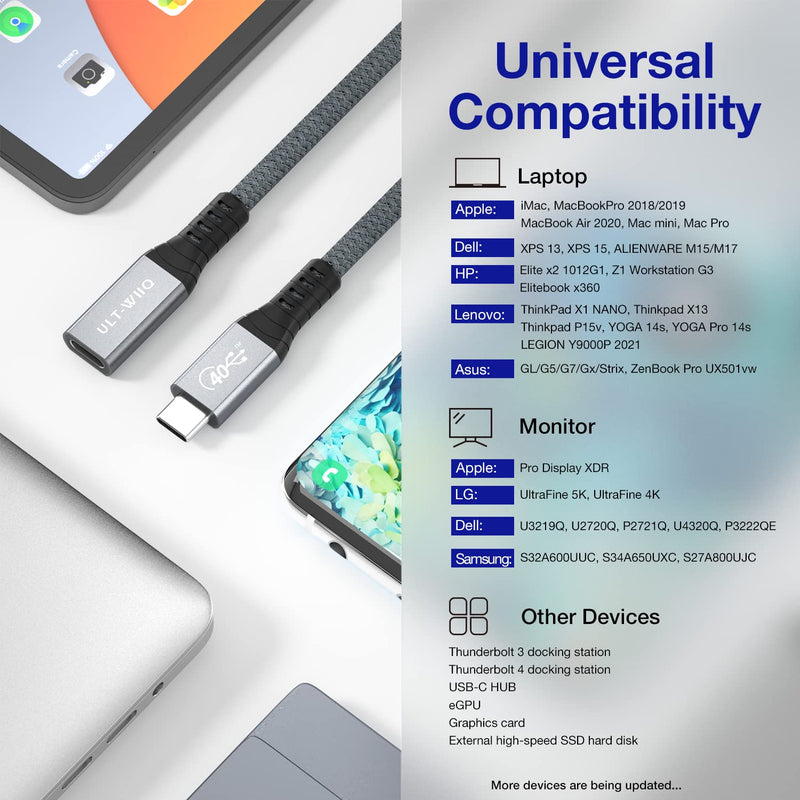  [AUSTRALIA] - USB4 Extension Cable 2.62FT, Thunderbolt 3 & 4 Extension Cable, USB C 4.0 Support PD 100W 20V5A, 40Gbps Transfer, 8K@60Hz, 6K/4K@60Hz Video for Dell/HP/Anker Dock, MacBook, iMac, Dell XPS, Intel NUC 2.62 Feet Grey