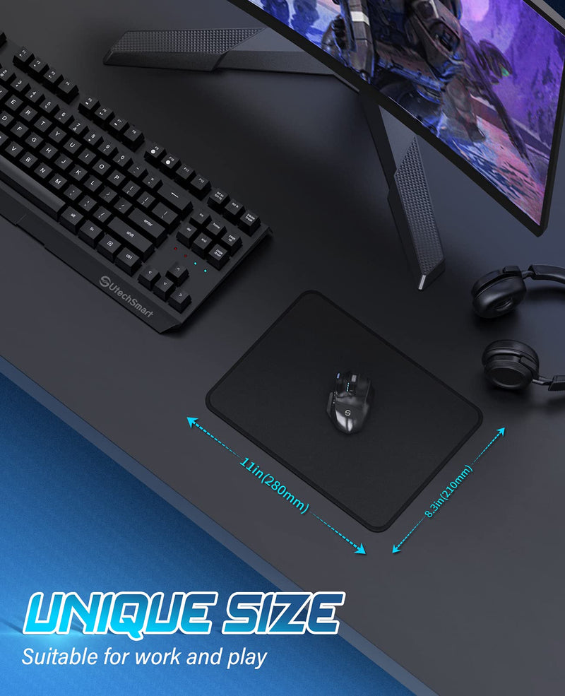  [AUSTRALIA] - Mouse Pad, UtechSmart Computer Mouse Pad with Stitched Edges, Washable Mouse Mat with Superior Micro-Weave Cloth, Gaming Mouse Pad for Office & Home, Non-Slip Rubber Base, Black Medium(11" x 8.2") Stitched Edge