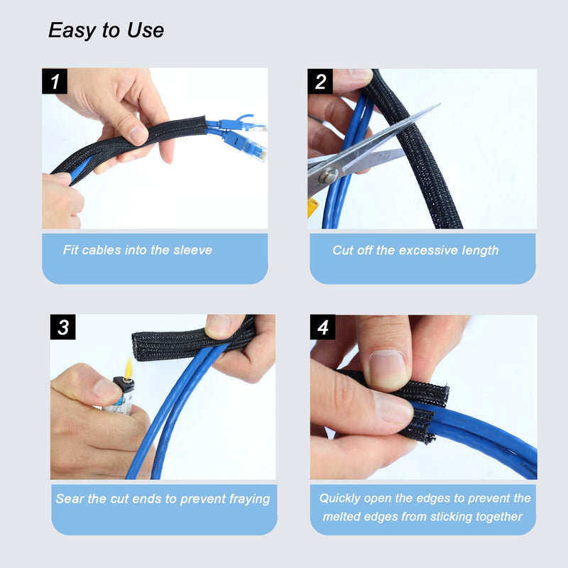  [AUSTRALIA] - CrocSee 25ft - 1/2 inch Braided Cable Management Sleeve Cord Protector - Self-Wrapping Split Wire Loom for TV/Computer/Home Theater/Engine Bay - Black 1/2"-25ft