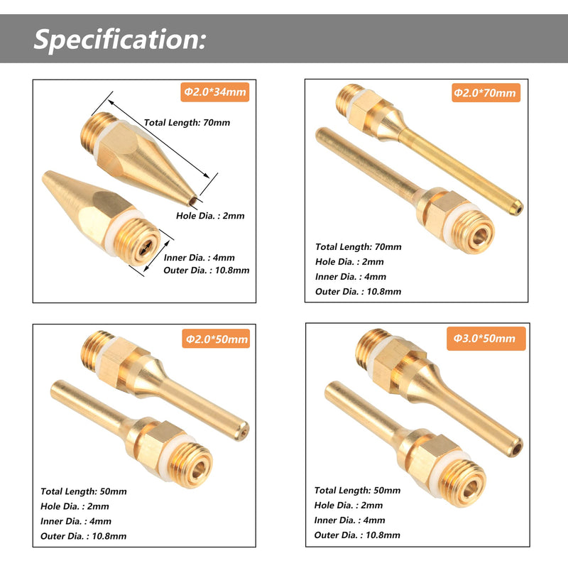  [AUSTRALIA] - Yakamoz 4Pcs Interchangeable Copper Glue Gun Nozzle Set 10.8mm 7/16 Inch Thread Gluegun Tips Replacement Small Bore Long Tube Nozzles for Hot Melting Glue Guns Bore 2.0mm 3.0mm