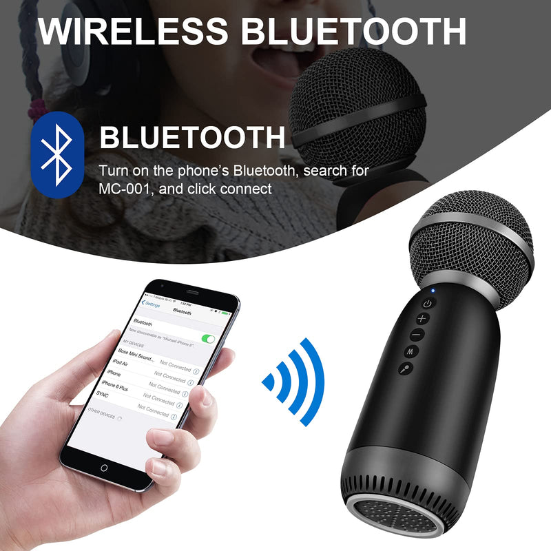  [AUSTRALIA] - Aokeo Wireless Microphones Bluetooth Speaker, Wireless Karaoke Mic for Kids Children Mic for Singing Portable Karaoke Machine Mic for Home Birthday Party(Black) Black