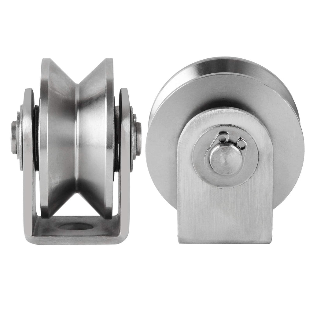  [AUSTRALIA] - 2in V Groove Wheel, Stainless Steel Pulley Roller Duplex Bearing Super-Silent Sliding Gate Roller Wheel, Heavy Duty Traction Wheel for Home Gym Wire Rope Rail Sliding Gate Material Handling and Moving