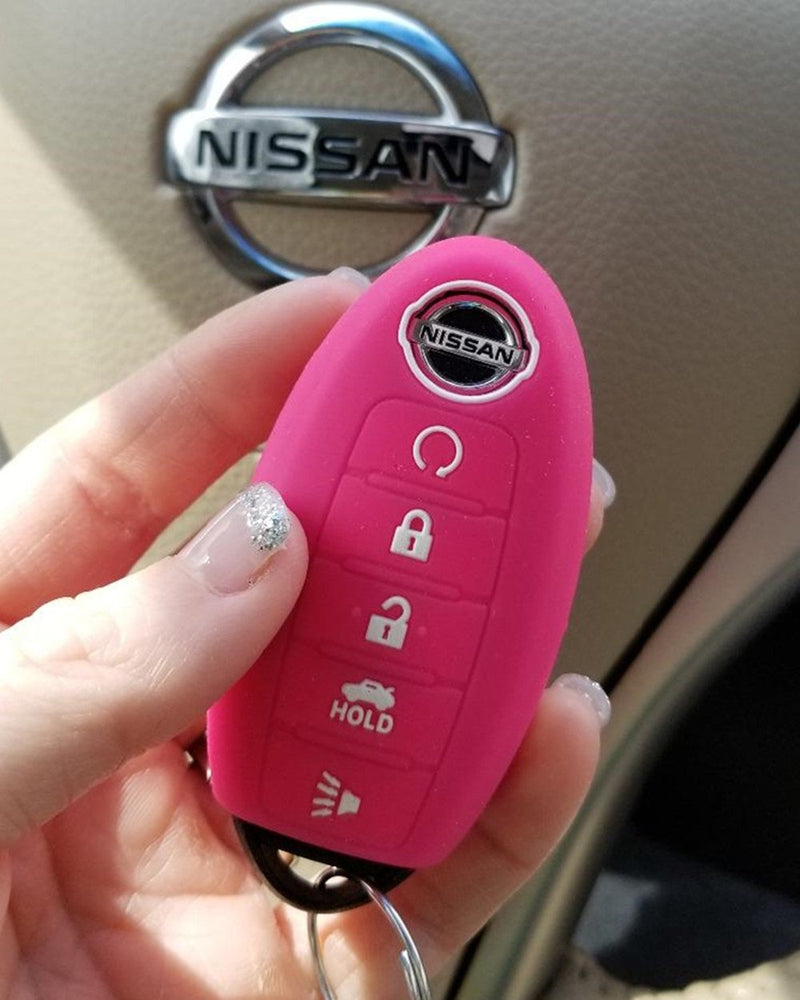  [AUSTRALIA] - KAWIHEN Silicone Smart Remote Key Fob Cover Protector For Nissan 5 button(PINK) 1
