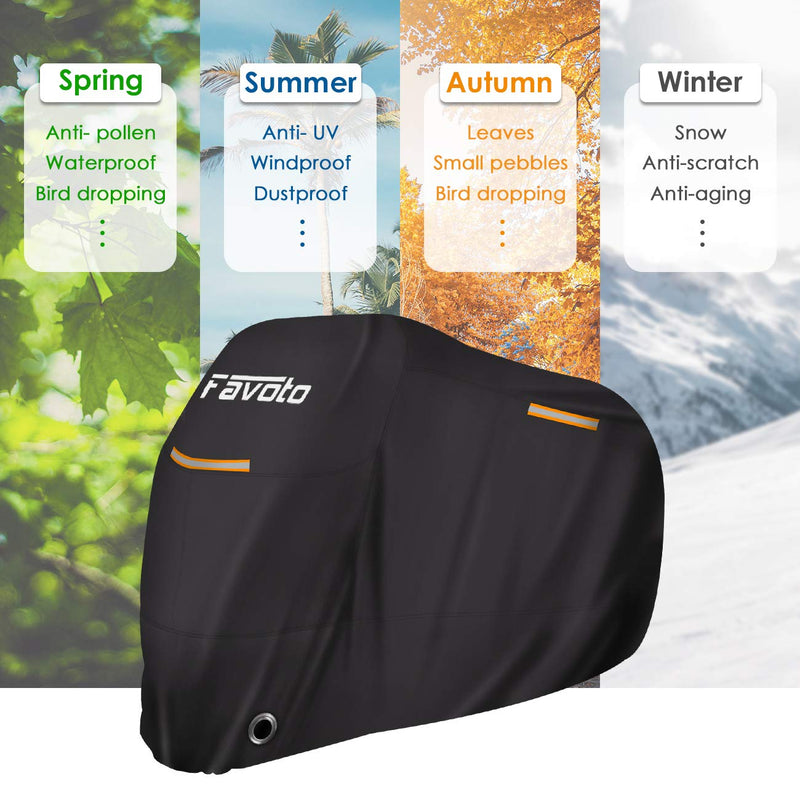  [AUSTRALIA] - Favoto Motorcycle Cover All Season Universal Weather Premium Quality Waterproof Sun Outdoor Protection Durable Night Reflective with Lock-Holes & Storage Bag Fits up to 96.5” Motorcycles Vehicle Cover Black 96.5"