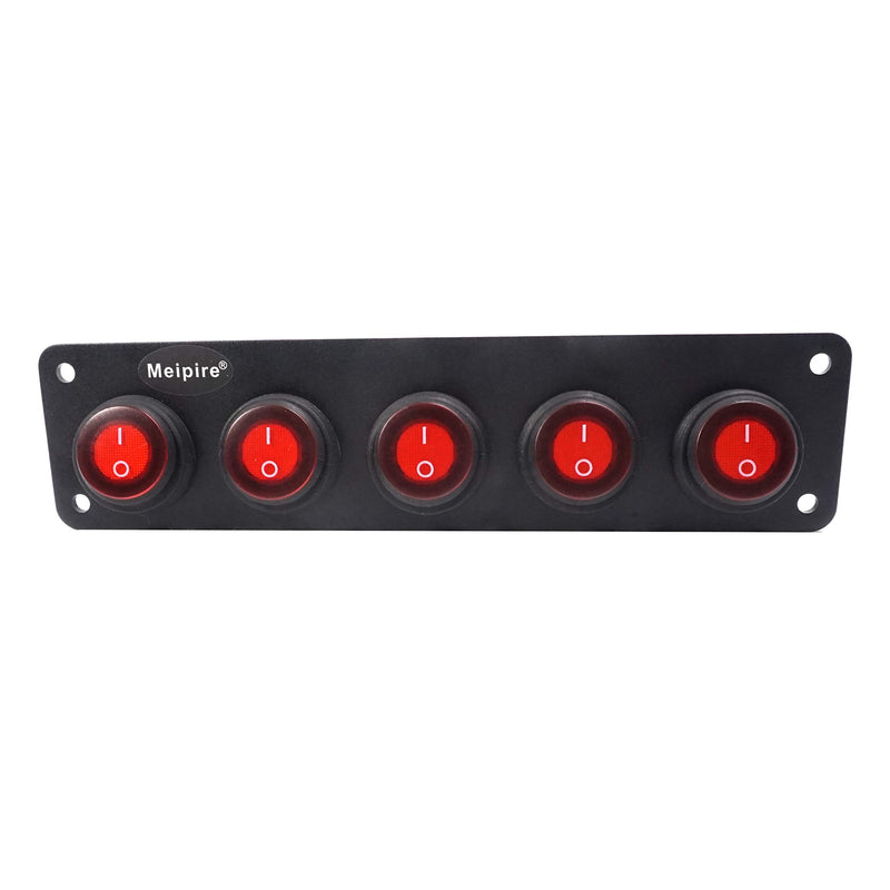  [AUSTRALIA] - Meipire LED Waterproof On-Off Rocker Switch Panel, 5 Gang 3 Pin Toggle Switches for Car Vehicle Trailer Truck SUV Boat Marine RV Golf Carts Tractors 12V/24V, 20A (Red) Red
