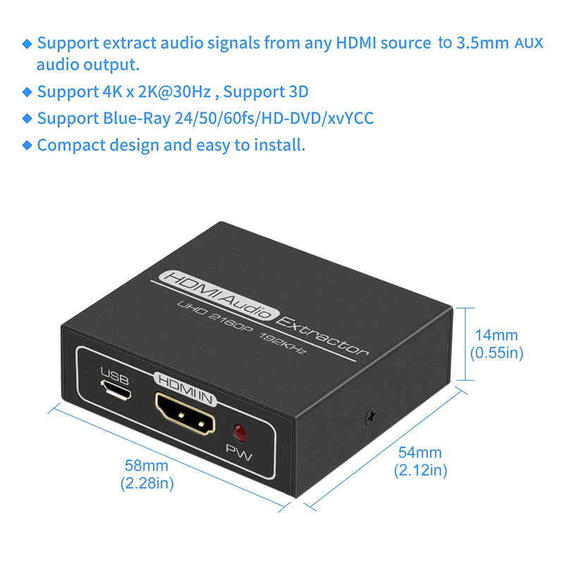  [AUSTRALIA] - HDMI Audio Extractor,4K HDMI to HDMI with Audio 3.5mm AUX Stereo and L/R RCA Audio Out,HDMI Audio Converter Adapter Splitter Support 4K 1080P 3D Compatable for PS3 Xbox Fire Stick.