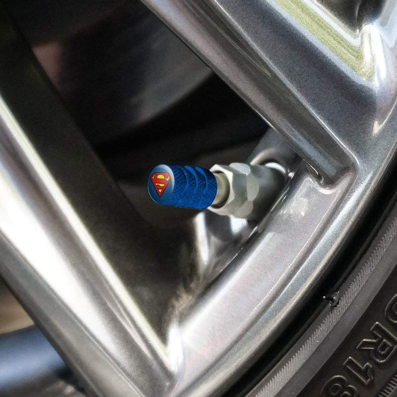  [AUSTRALIA] - Graphics and More Superman Classic S Shield Logo Tire Rim Wheel Aluminum Valve Stem Caps Blue