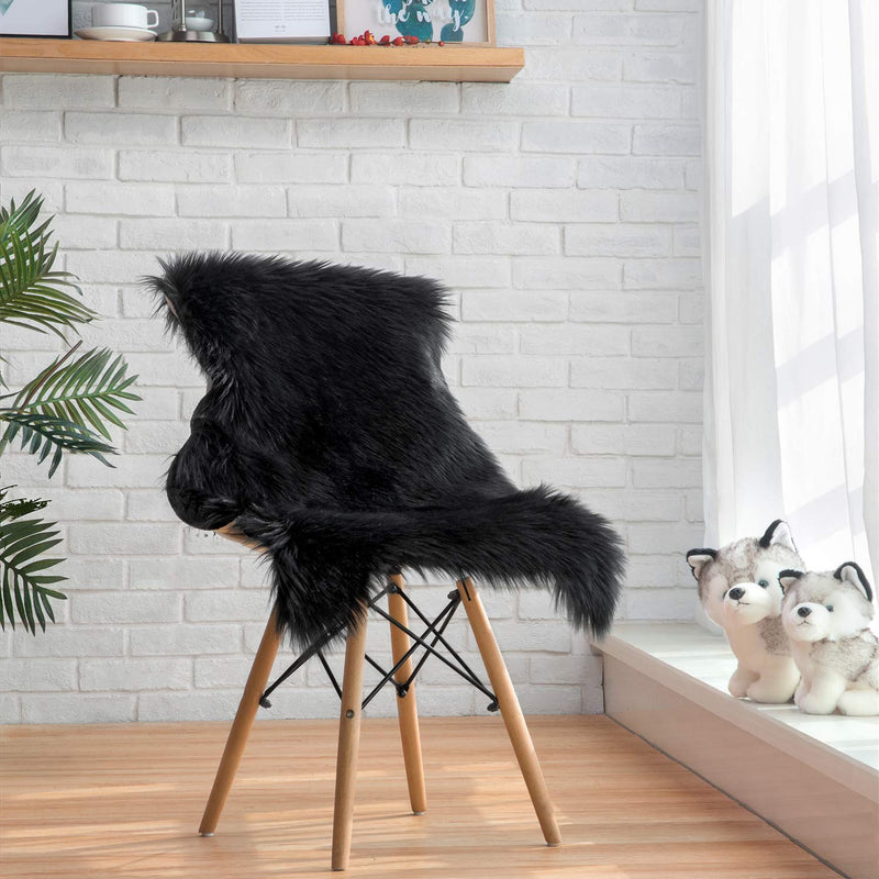  [AUSTRALIA] - Ciicool Faux Sheepskin Rugs Soft Faux Fur Rugs Black Fluffy Rugs Chair Couch Cover Fuzzy Rugs for Bedroom Floor Sofa Living Room 2x3 Feet 2 x 3 feet