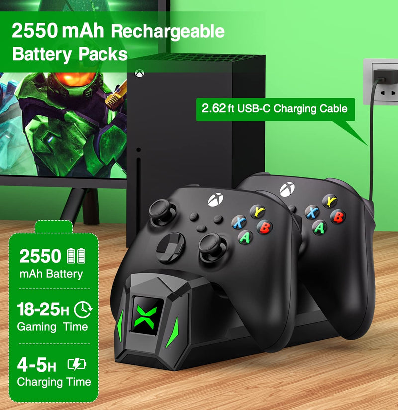  [AUSTRALIA] - Controller Charger Station with 2x2550mAh Rechargeable Battery Packs for Xbox One/X/S/Elite/Xbox Series X|S, High Speed Charging Station Dock with 4 Batteries Cover for Xbox Controller Battery Pack Black
