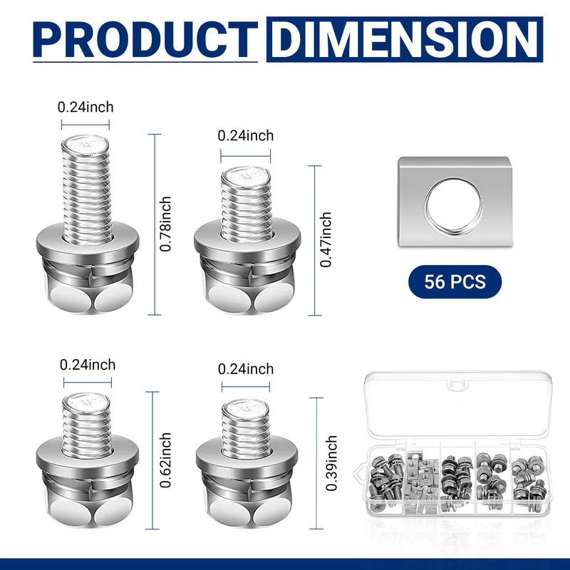  [AUSTRALIA] - 56 Pack Motorcycle Battery Terminal Nuts and Bolt Kit M6 x 10 mm 12 mm 16 mm 20 mm Bolt Square Nut Kit Stainless Steel Motorcycle Battery Screw and Nut - Perfect for ATV Bike Scooter