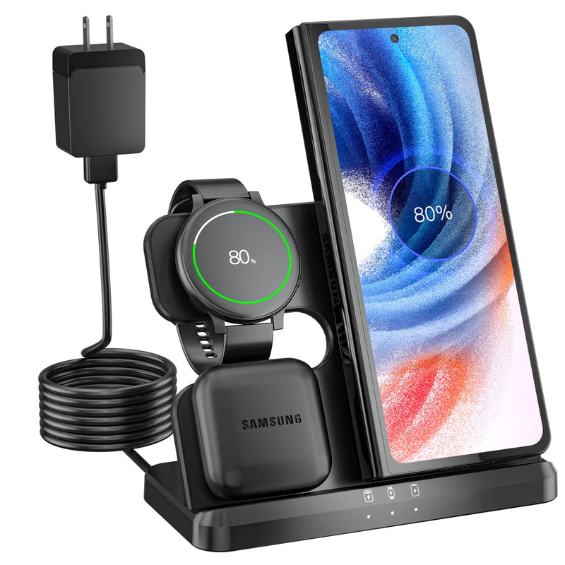  [AUSTRALIA] - Wireless Charging Station for Samsung,3 in 1 Wireless Charger Stand Compatible with Samsung Galaxy S22/S21/Note 20 Ultra,Z Fold 4/3,Galaxy Watch 4/3/Active 2/1LTE,Buds+/Live with 18W Adapter