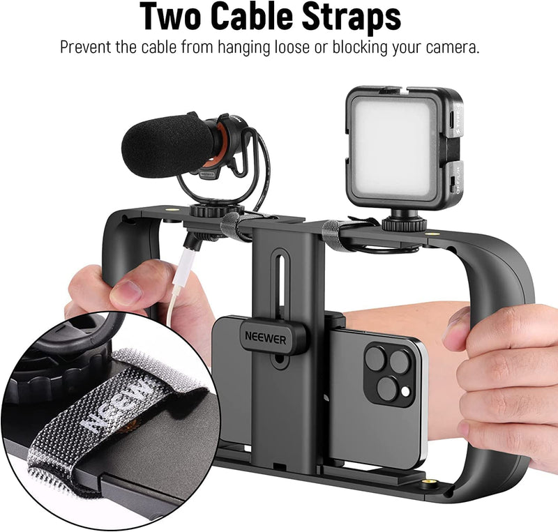  [AUSTRALIA] - NEEWER Smartphone Video Rig, Phone Grip Stabilizer Vlogging Cage with Cold Shoe&1/4” Thread, Video Recording Filming Rig Compatible with iPhone 14 Plus/Pro Max 13 Mini/Pro Max X XS Max XR Android