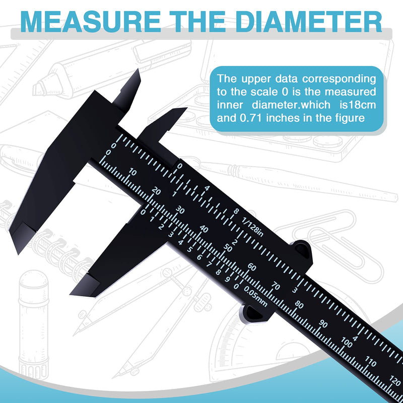  [AUSTRALIA] - 6 Inch/ 150 mm Mini Plastic Caliper Double Scale Measuring Tool Rectangular Vernier Caliper Fast Read Sliding Gauge Ruler for Eyebrow Stencil Makeup Student School Office Home, Black, 5 Pieces