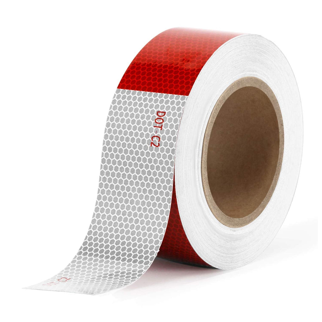  [AUSTRALIA] - Kohree Reflective Safety Tape 2" x 50ft, DOT-C2 Approved Red White Waterproof Reflector Tape for Trailer, RV, Heavy Vehicle, Camper, Boat