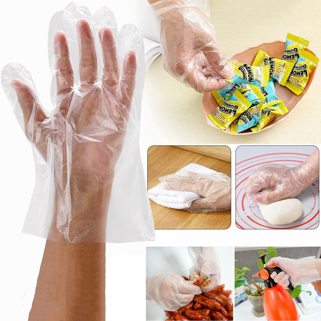  [AUSTRALIA] - 500 PCS Disposable Food Prep Gloves - Plastic Food Safe Disposable Gloves Transparent for Food Handling, Kitchen Cooking Cleaning, Crafting, Hair Coloring, One Size Fits Most