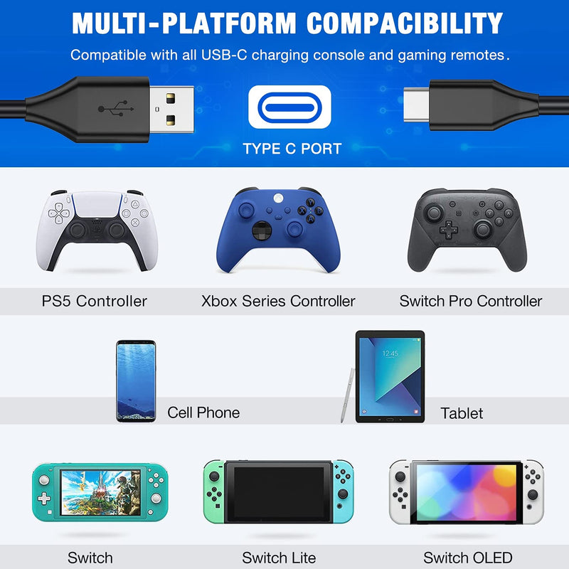 [AUSTRALIA] - PS5 Controller Charging USB C Cable Replace Charger Cable for PS5 Charging Station Dock, 90 Mins 13.2 FT Fast Plug Charging Cord Compatible with Playstation 5/Xbox Series Wireless Remote Control Black