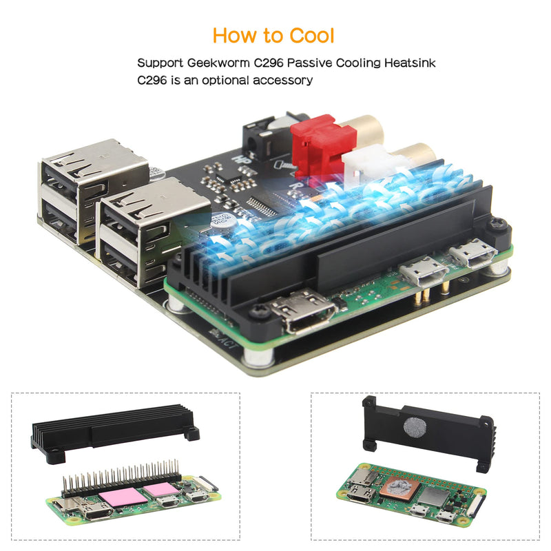  [AUSTRALIA] - Geekworm Raspberry Pi Zero 2 W HiFi DAC HAT, X302 PCM5122 HiFi DAC Audio Card & 4-Port USB HUB Compatible with Raspberry Pi Zero 2 W / Zero W (Not Include Raspberry Pi)