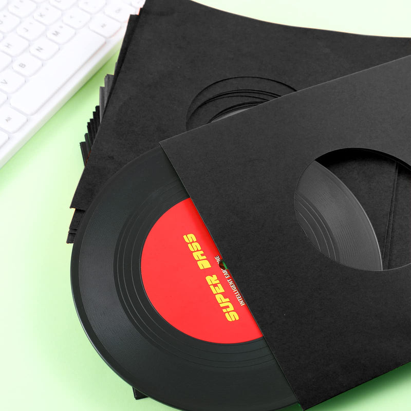  [AUSTRALIA] - Eaasty 50 Pieces Paper Vinyl Record Sleeves 45 RPM Protection Paper Covers for Singles Records Square Record Sleeves Outer Album Covers Vinyl Jacket Covers with Holes for Storage (Black, 7.3 Inch)