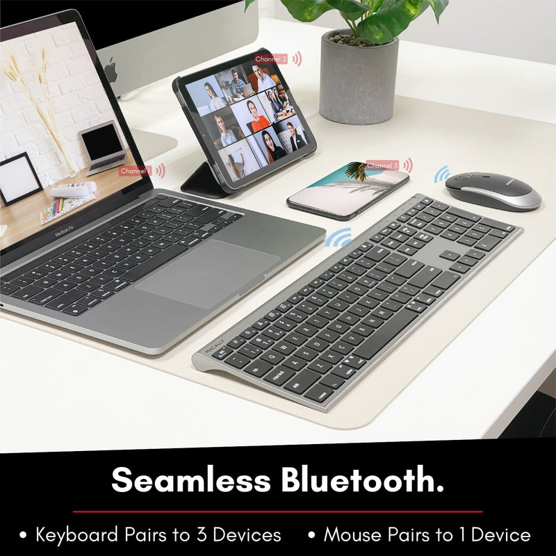  [AUSTRALIA] - Macally Premium Bluetooth Keyboard and Mouse for Mac - Multi Device - Rechargeable Mac Wireless Keyboard and Mouse Combo (110 Keys) - Slim Bluetooth Keyboard Mouse for MacBook and iMac - Space Gray