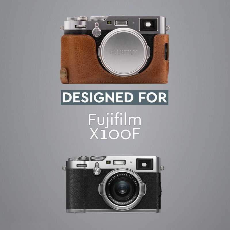  [AUSTRALIA] - Megagear MG1282 Fujifilm X100F Ever Ready Genuine Leather Camera Half Case & Strap with Battery Access, Brown