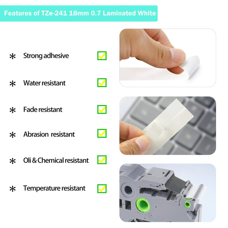  [AUSTRALIA] - 4Pack Compatible for TZ Tape 18mm 0.7 Laminated White TZe-241 TZe241 3/4 Inch Label Maker Refills 18mm Tape for Brother PTD400AD PTD600 PT-D450, 26.2 Feet(8m) 4