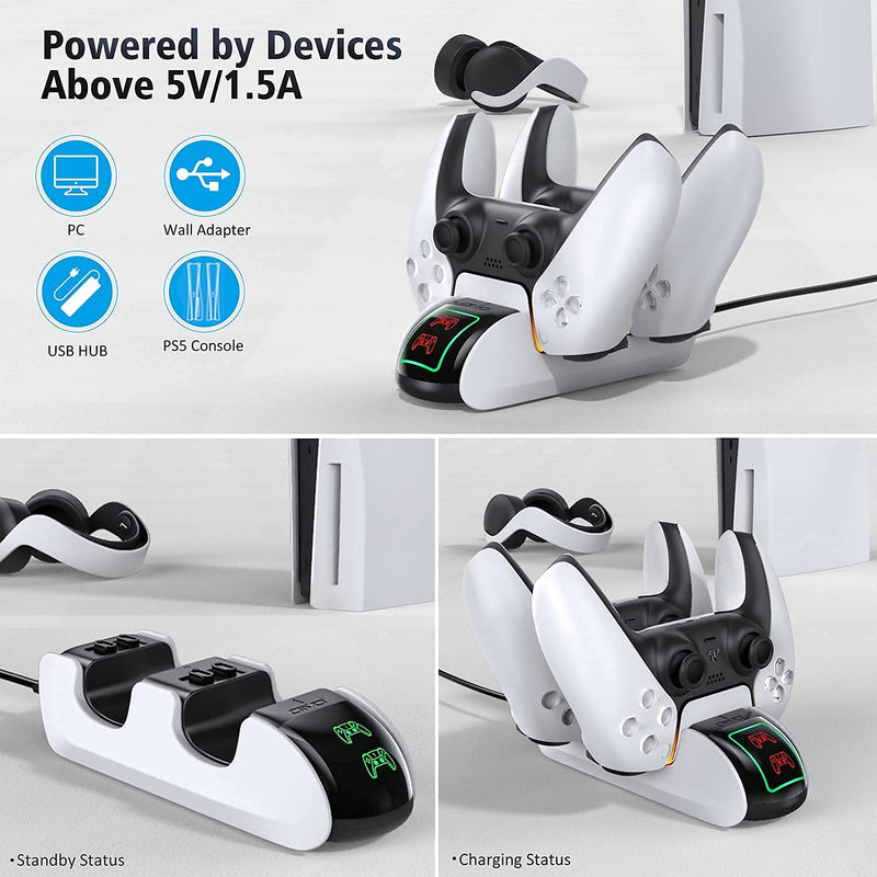  [AUSTRALIA] - PS5 Controller Charger Station, PS5 Controller Charging Station for DualSense Controller, OIVO PS5 Charging Station with 4 USB-C Dongles, Upgraded with an ON/Off Switch White