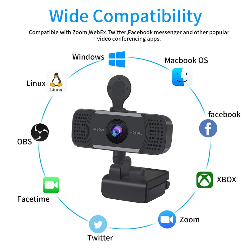  [AUSTRALIA] - 1080P Webcam HD Web Camera, HD Webcam with Microphone & Privacy Cover Laptop Desktop Full HD Camera Video Webcam for Recording/Calling/Conferencing/Gaming/Teams