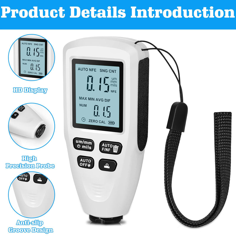  [AUSTRALIA] - Coating thickness gauge: car paint thickness gauge with backlight, digital LCD display, paint thickness gauge for cars, measuring range 0 to 2000um, car paint thickness gauge