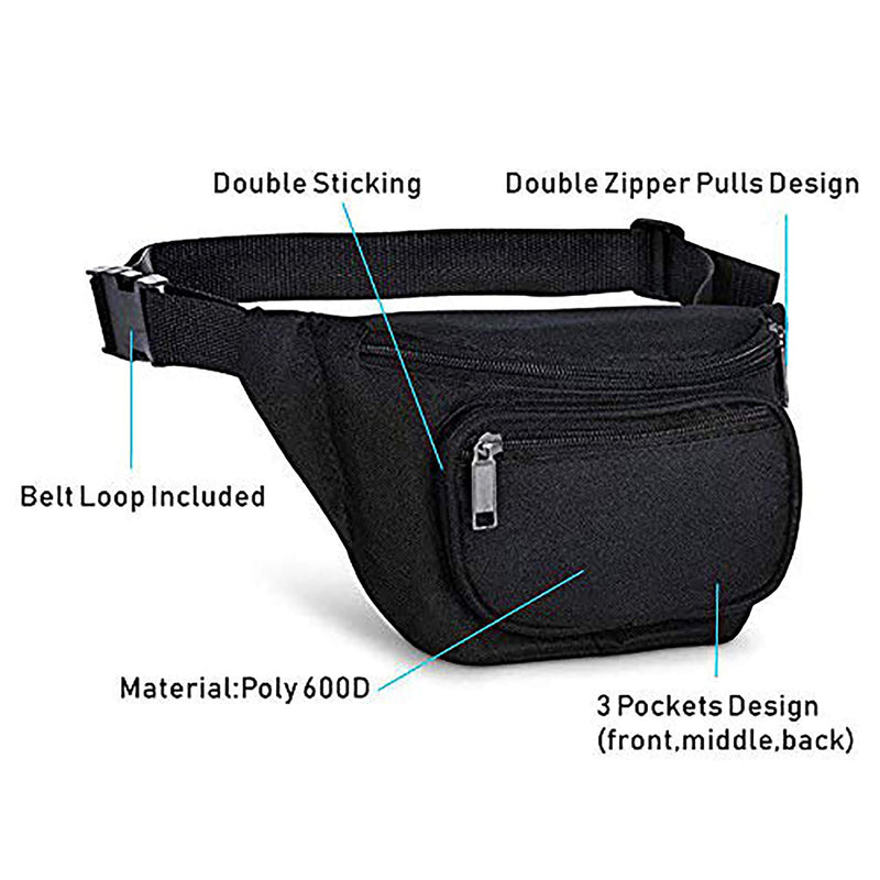 Fanny Pack, BuyAgain Quick Release Buckle Travel Sport Waist Fanny Pack Bag For Men Or Women Black - LeoForward Australia