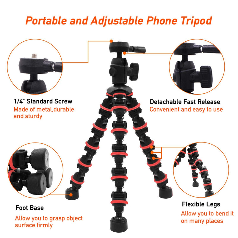  [AUSTRALIA] - Phone Tripod, Linkcool Octopus Tripod with Wireless Remote Phone Holder Mount Use as iPhone Tripod, Cell Phone Tripod, Camera Tripod, Travel Tripod,Tabletop Tripod for iPhone Gopro Red