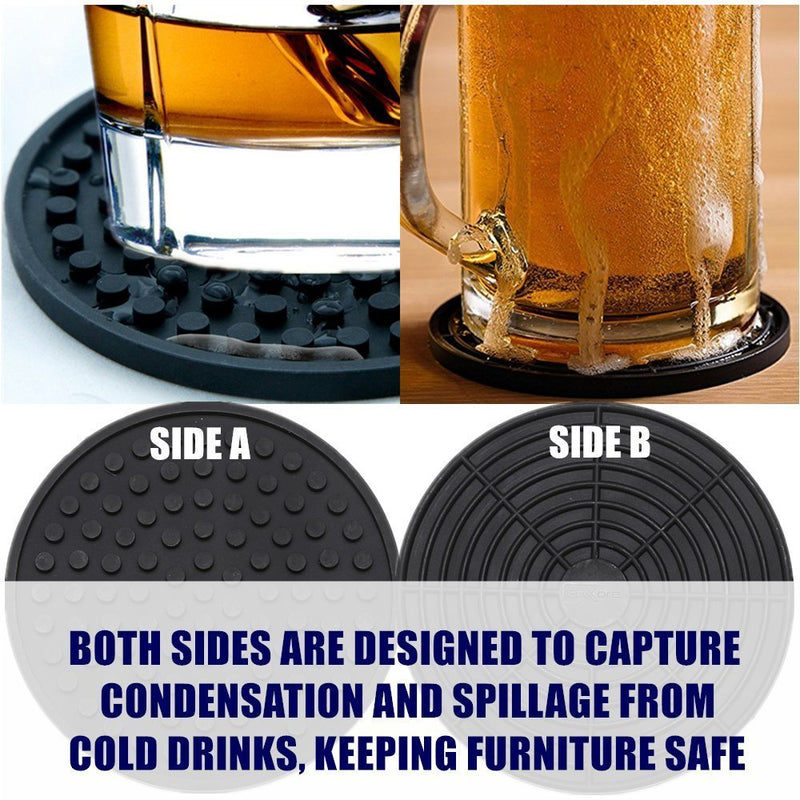  [AUSTRALIA] - ENKORE Coasters For Drinks - Set of 6 with Holder, Black - Protect Furniture From Water Marks or Damage - Deep Tray and Rim Catch Cold Drink Sweat Without Spill, Large 4.3 Inch Size Fit All Cups