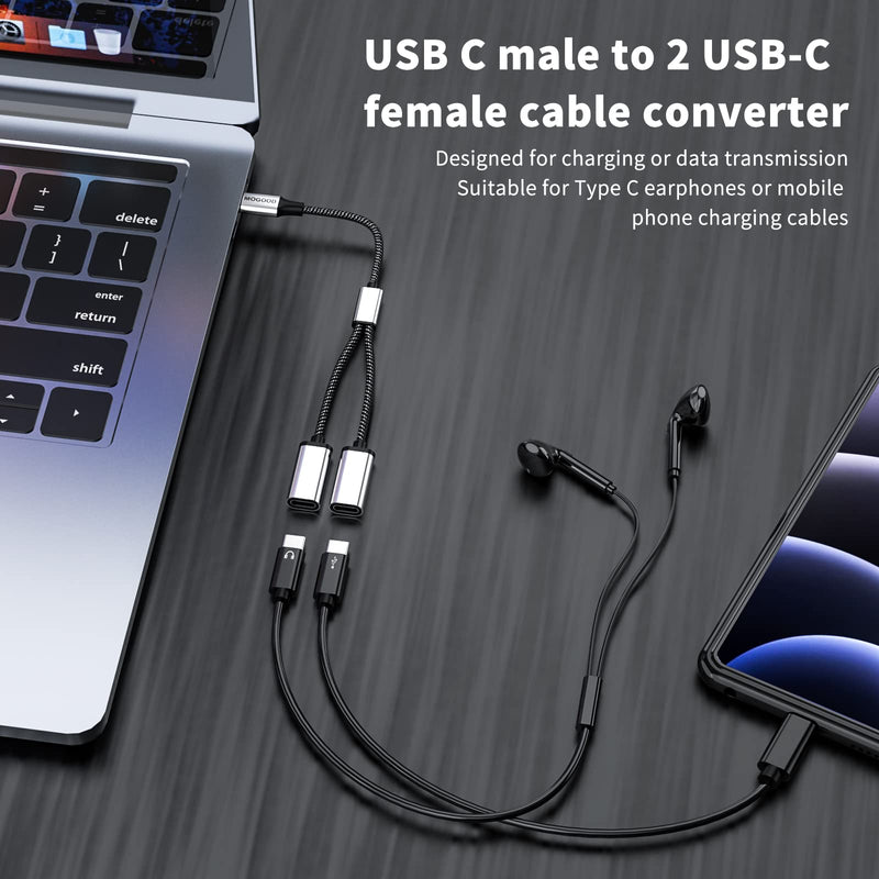  [AUSTRALIA] - USB C to USB C Female Adapter USB Splitter Y Cable,USB C Male to 2 USB-C Female Cord Converter,Dual Double USB C Port Hub Charger Power Split Adapter for Mac,Xbox One Series X/S,PS4,PS5,Laptop 3packs Black