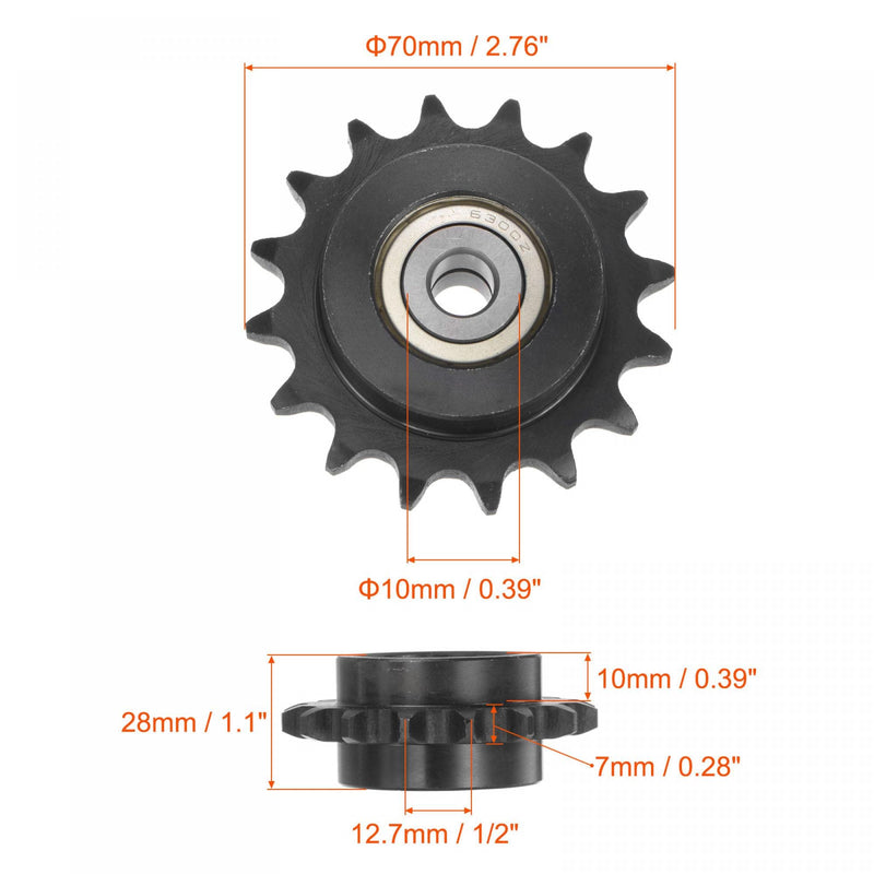  [AUSTRALIA] - uxcell #40 Chain Idler Sprocket, 10mm Bore 1/2" Pitch 16 Tooth Tensioner, Black Oxide Finished C45 Carbon Steel with Insert Double Bearing for ISO 08A Chains