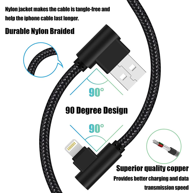  [AUSTRALIA] - Osecet iPhone Charger 3ft MFi Certified 3 Pack 90 Degree Nylon Braided Lightning Cable Right Angle iPhone Charging Cord for iPhone 13 12 11 Pro X XS XR 8 Plus 7 6 5 and More (Black, 3 FT) Black