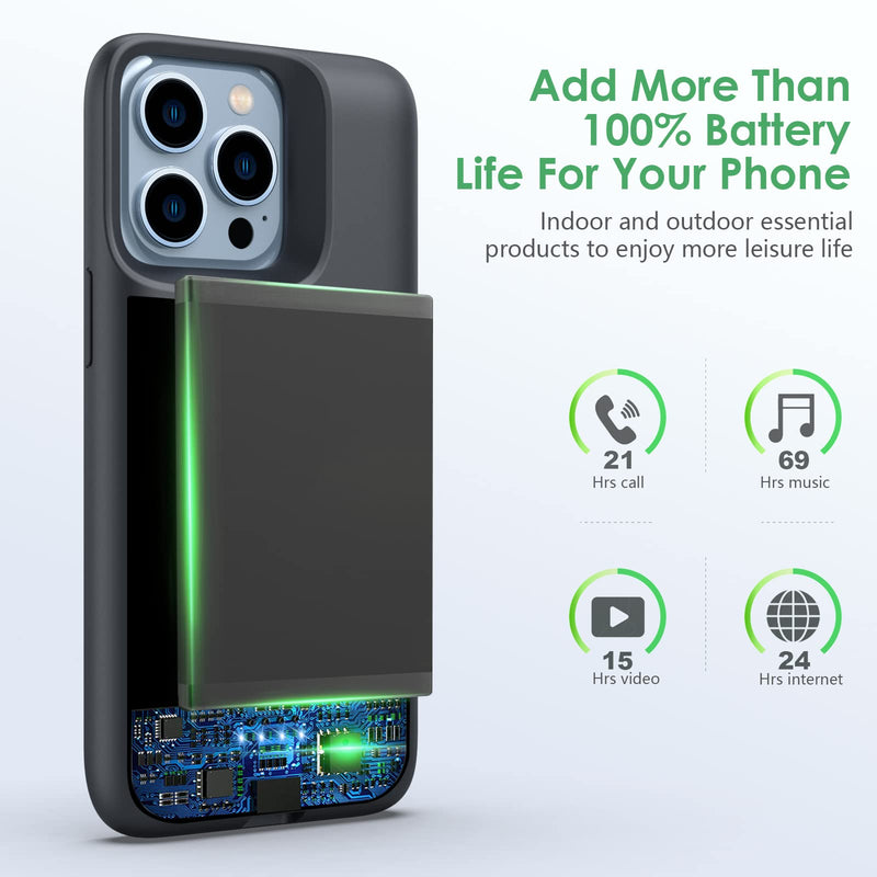  [AUSTRALIA] - Battery Case for iPhone 13/13 Pro[6.1 inch], Feob 7500mAh Portable Charger Case Extended Battery Pack for iPhone 13/13 Pro Charging Case-[Black]