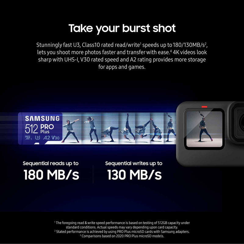  [AUSTRALIA] - SAMSUNG PRO Plus microSD Memory Card + Adapter, 512GB MicroSDXC, Up to 180 MB/s, Full HD & 4K UHD, UHS-I, C10, U3, V30, A2 for Android Phones, Tablets, GoPRO, DJI Drone, MB-MD512SA/AM, 2023 New PRO Plus Read/Write 180/130MB/s