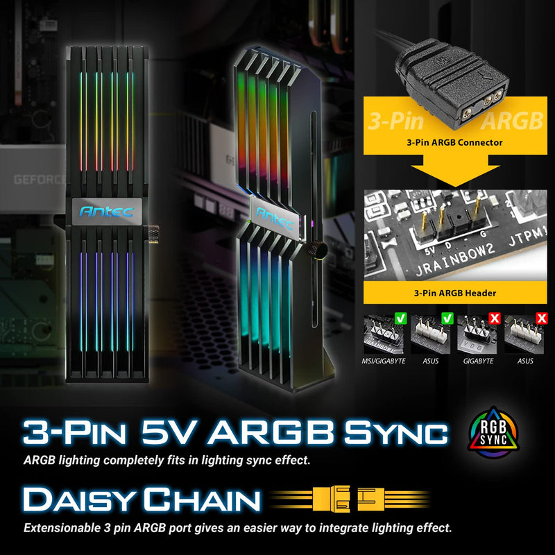  [AUSTRALIA] - Antec RGB GPU Support Bracket, Graphics Card Holder, Addressable RGB 5V 3PIN RGB Connector (Black) ARGB Black