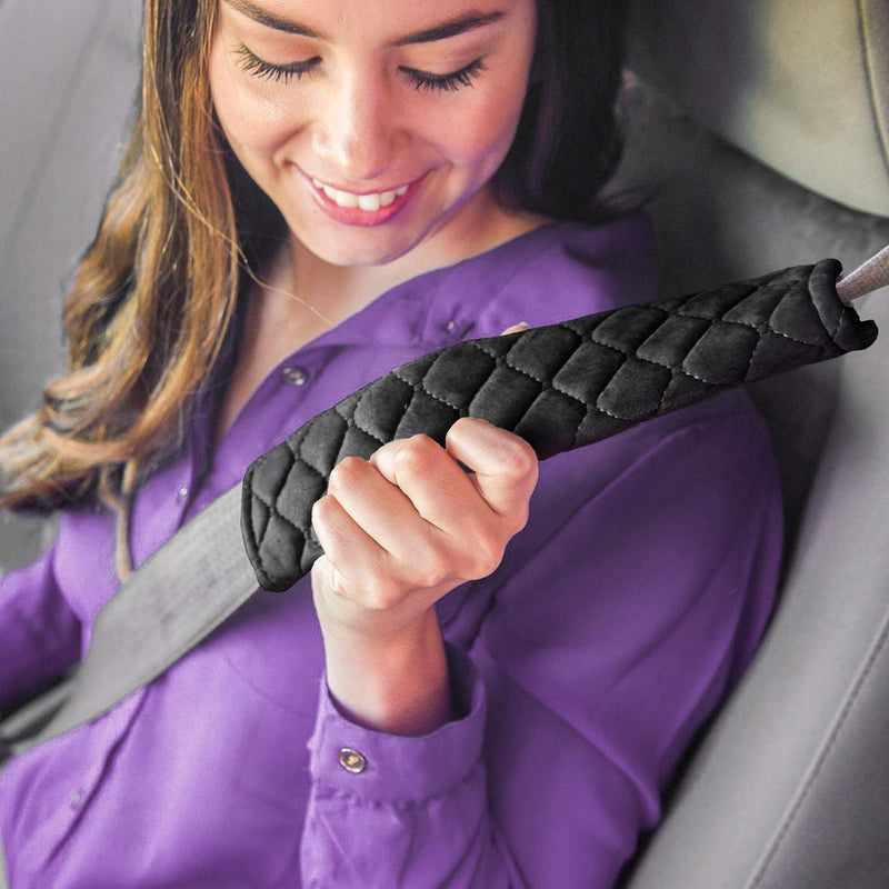  [AUSTRALIA] - MIKAFEN 4 Pack Universal Car Seat Belt Pads, Adult Seat Belt Shoulder Strap Covers Harness Pad for Car/Bag,Soft Comfort Helps Protect You Neck Shoulder from The Seat Belt Rubbing（Black） 4pack-black