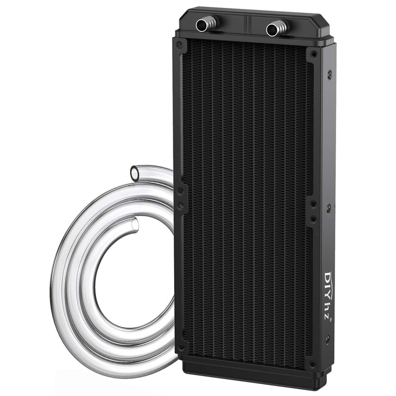  [AUSTRALIA] - DIYhz Water Cooling Computer Radiator, 12 Pipe Aluminum Heat Exchanger Liquid Cooling Radiator Heat Sink 240mm for CPU PC Laser Water Cool System DC12V Black with Tube round-240mm