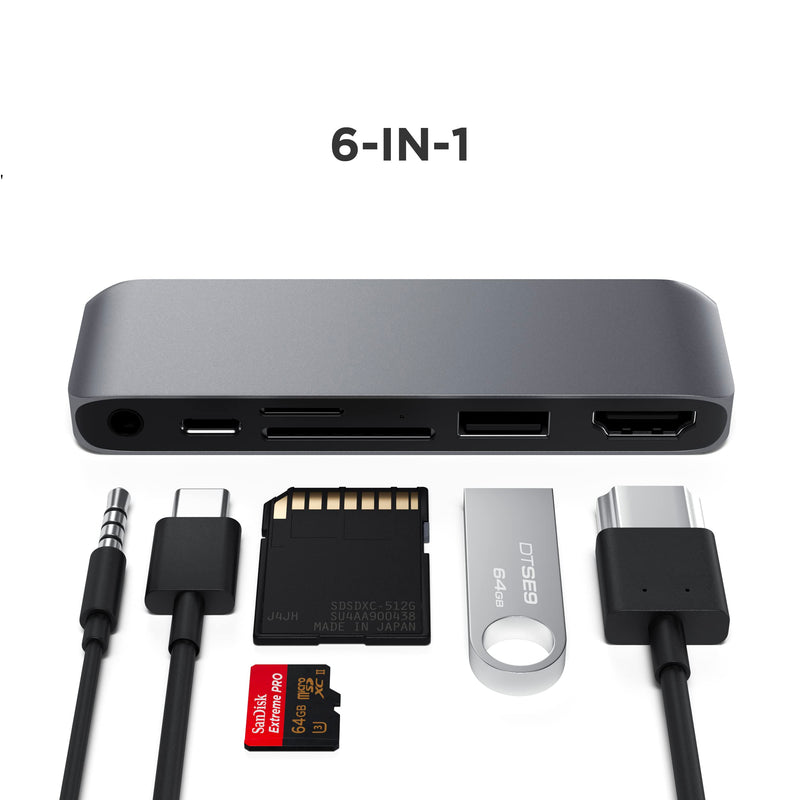  [AUSTRALIA] - Satechi Aluminum USB-C Mobile Pro SD Adapter with USB-C PD Charging, 4K HDMI, USB 3.0, Micro/SD Card Readers & 3.5mm Headphone Jack - Compatible with 2022 iPad Air M1, 2021 iPad Pro M1