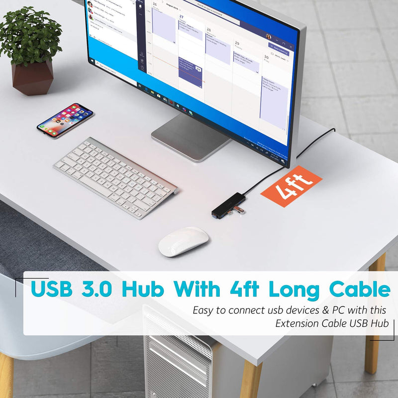 Aceele USB Hub 3.0 Splitter with 4ft Extension Long Cable Cord, 4-Port Extra Slim Multiport Expander for Desktop Computer PC, PS4, Laptop, Chromebook, Surface Pro 3, iMac, Flash Drive Data and More - LeoForward Australia