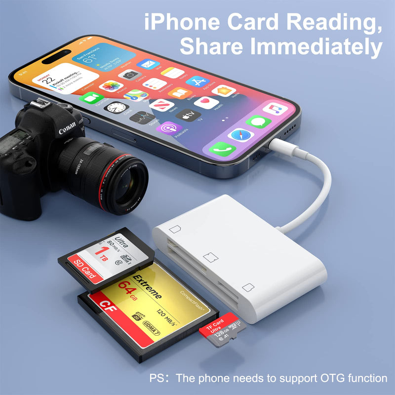  [AUSTRALIA] - 3-in-1 Lightning to CF/SD/Micro SD Card Reader for iPhone iPad,3-Slot Apple Compact Flash Memory Card Reader Adapter,Trail Game Digital Camera Viewer for iPhone 14/13/13 Pro/12/12 Pro【MFI Certified】