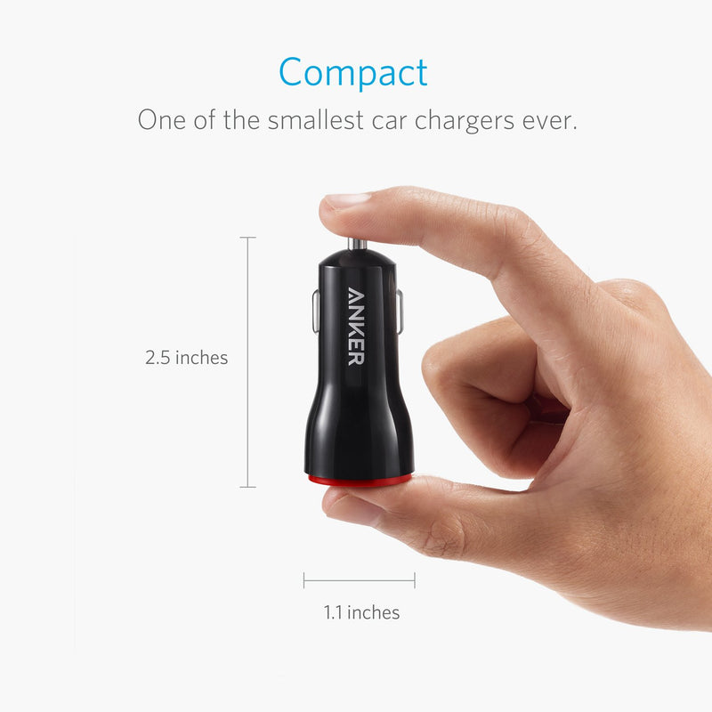 Anker Car Charger, Mini 24W 4.8A Metal Dual USB Car Charger, PowerDrive 2 Alloy Flush Fit Car Adapter with Blue LED, for iPhone XR/Xs/Max/X/8/7/Plus, iPad Pro/Air 2/Mini, Galaxy, LG, HTC and More Black - LeoForward Australia