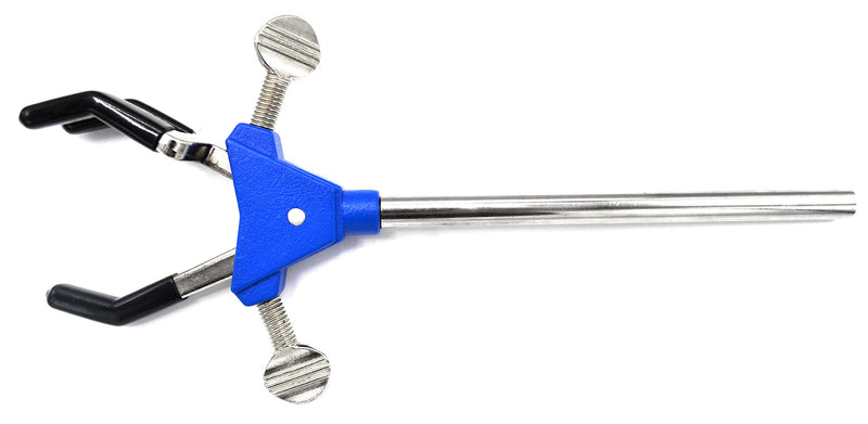 3 Finger, Vinyl Coated Dual Adjustable Extension Clamp on Stainless Steel Rod - 2.3" Max Clamp Opening, 5" Rod - Powder Coated Zinc Alloy - Research, Industrial Laboratory Grade - Eisco Labs - LeoForward Australia
