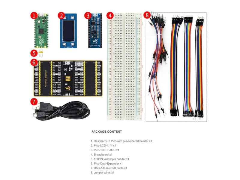  [AUSTRALIA] - waveshare for Raspberry Pi Pico Evaluation Kit B Include Pi Pico Board with Pre-Soldered Header,1.14inch RGB Color LCD, 10DOF IMU Sensor Module,Dual GPIO Expander,Breadboard