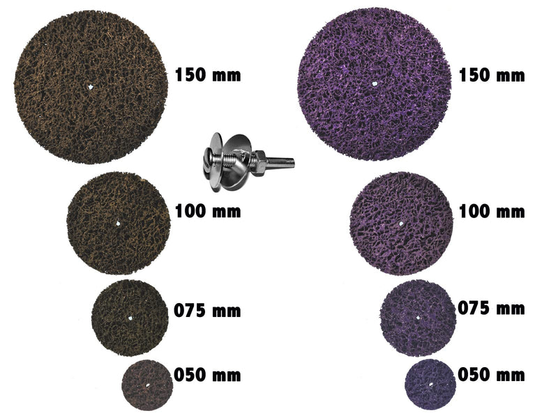  [AUSTRALIA] - Pack of 3 cleaning discs CSD Ø 150mm purple with clamping shaft/mandrel shaft for drill chuck or flexible shaft. Coarse cleaning disc CBS Clean Strip Disc Premium nylon fabric disc