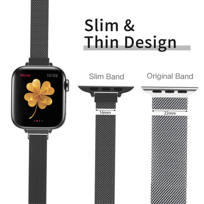  [AUSTRALIA] - DMORI Compatible with Apple Watch Band 38mm 40mm 42mm 44mm ,Stainless Steel Slim & Thin Mesh Magnetic Clasp Strap Women and Girl Replacement Band for iWatch Series SE 6 5 4 3 2 1 (40mm/38mm,Black). Black 38mm/40mm/41mm