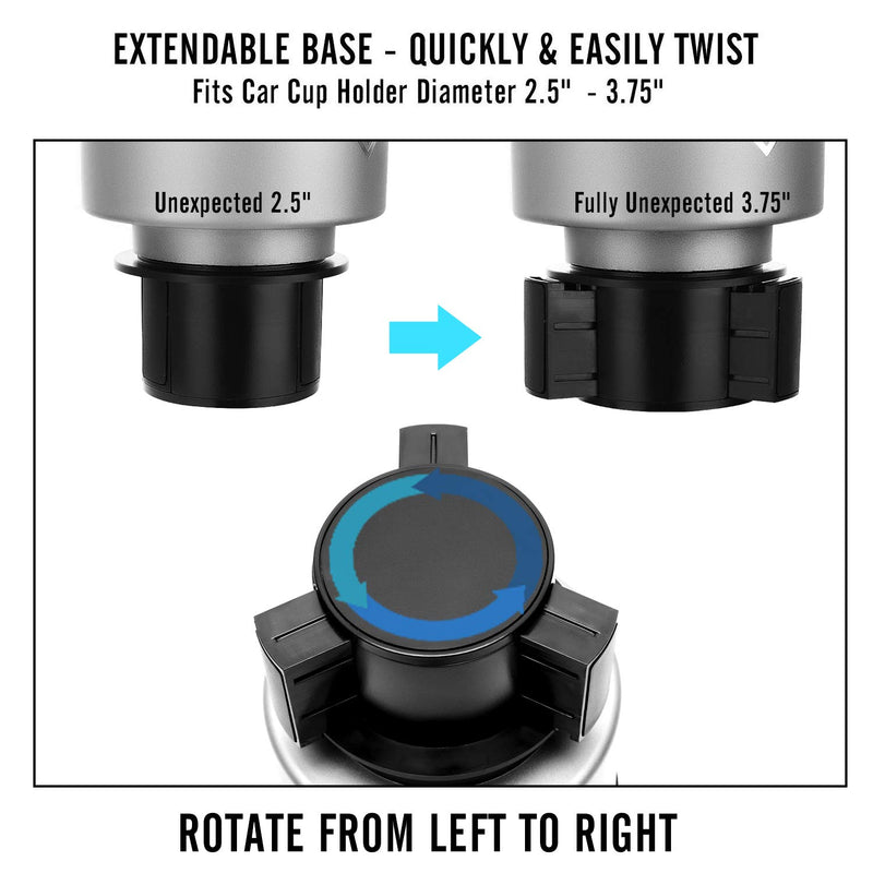  [AUSTRALIA] - Car Cup Holder Expander Organizer Adjustable Base Fits for Yeti 20/26/30/36 oz, Hydro Flasks 32/40 oz, Nalgenes 30/32/38/48 oz, Camelbak 32/40 oz, Large Bottles in 3.4"-3.8" Diameter(Silver+Black)